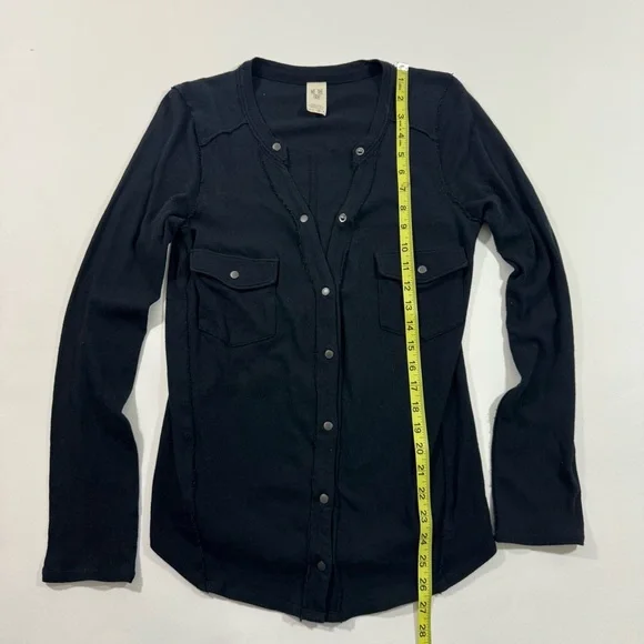 We The Free Starlight Snap Front Henley Shirt Black Long Sleeve - Picture 6 of 7